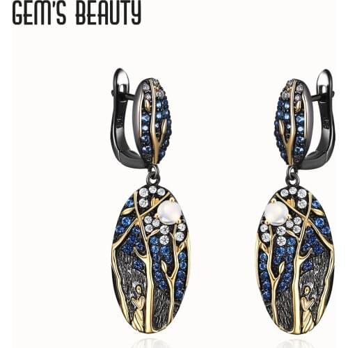 Gems Beauty Real 925 Sterling Silver Creative Handmade Design Fine Jewelry Ethiopia Opal Branches Moon Drop Earrings For Women