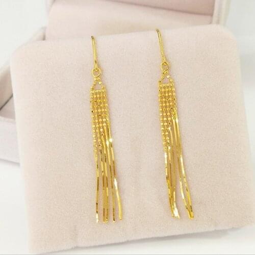 Authentic Solid 18K Yellow Gold Earrings Women Luck Faced Beads Snake Dangle Earrings 1.8-2g 50x4.6mm