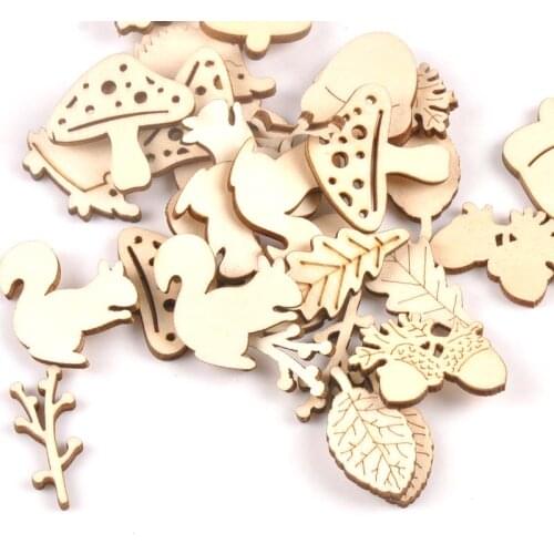 Mix Mushroom/hedgehog/squirrel/Pine Cones/leaves Pattern Wooden Ornament Wood For Scrapbooking DIY Carfts Home Decor 20pcs m2154