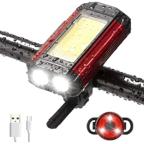 USB Rechargeable Bikes Lights Sets With Phone Charger,1200 Lumens Bicycle Front Headlight And Back LED Rear Light