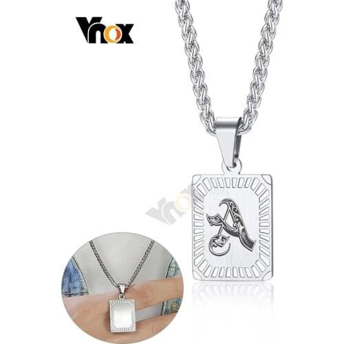 Vnox Personalize A-Z 26 Initials Letter Pendant Necklace for Men Women Custom Engrave Alphabet Charm Link Chain 24" Jewelry