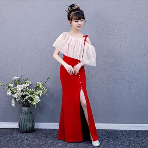 High-End Children Evening Gown Mesh Stitching Kids Catwalk Sleeveless Princess Dress For Girls Birthday Party Vestidos L545
