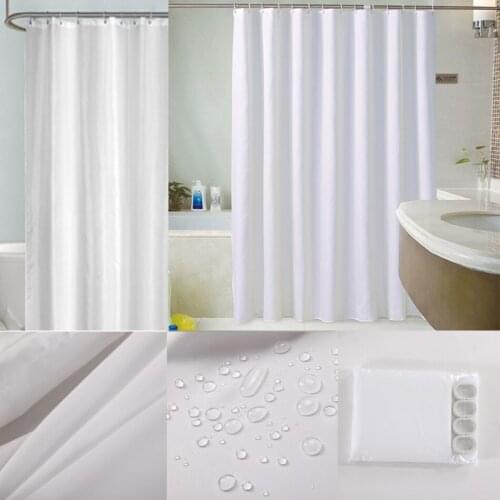 Solid White Shower Curtain Liner Bath Window Waterproof Fabric Curtains for Bathroom Hotel Quality Machine Washable with Hooks