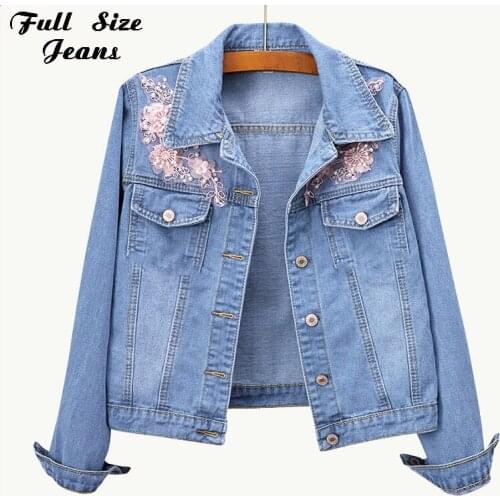 Plus Size Women 3D Floral Embroidery Pearl Bead Short Denim Jackets 5XL Female Slim Fit Beading Bomber Denim Coat Tops Outwear