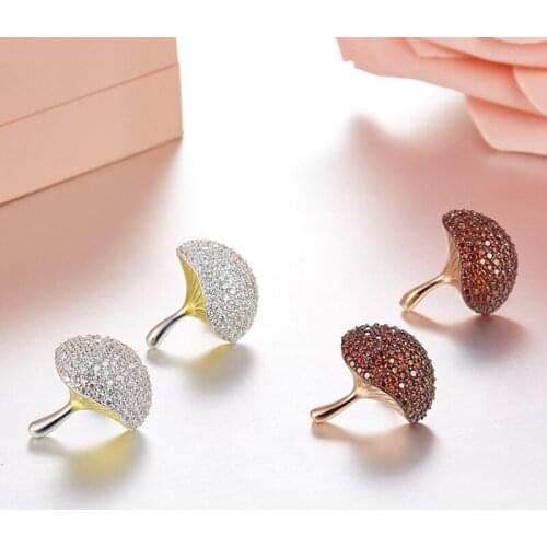 Hot S925 Sterling Silver Jewelry Ladies Vintage Red And White Zirconia Elegant Cute Mushroom Stud Earring Women Wholesale