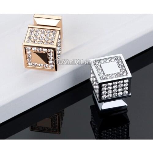 10PCS European Luxury Inlaid Crystal Furniture Handles Cupboard Wardrobe Drawer Wine Cabinet Pulls Handles and Knobs Chrome/Gold
