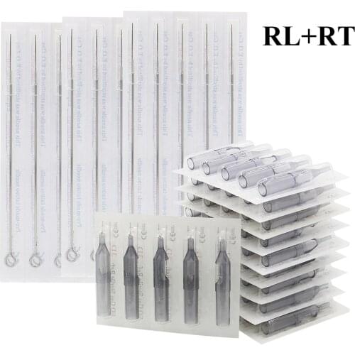50 Pcs 3RL 5RL 7RL 9RL 11RL Size Tattoo Needles + 50pcs 3/5/7/9/11RT Size Gray Disposable Tattoo Tips Tattoo Kit Free Shipping