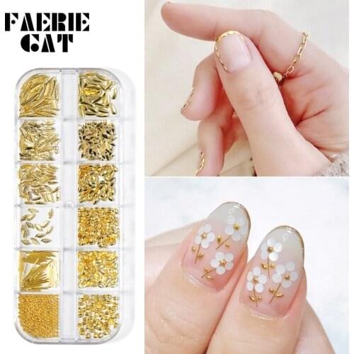 27 Styles Mixed Nail Rivets Rose Gold Pearl/Leaves/Horse Eye/Hollow/Star Moon/Ocean/Steel Balls Nail Art Decorations Accessories