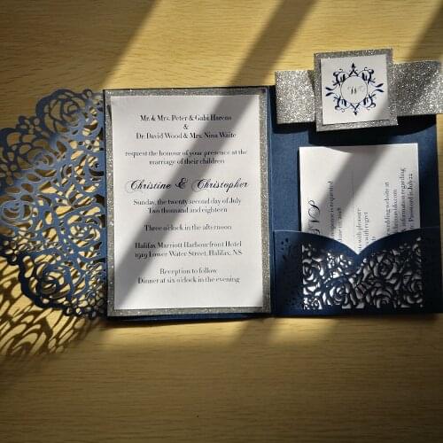30pcs laser cut Navy pocket card set free shipping Custom design and printing