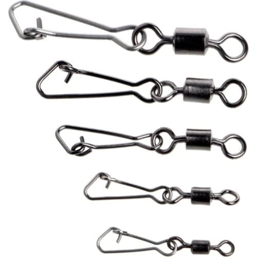 50Pcs Fishing Bearings Hooked Snap Pins Rolling Swivel Connector Stainless Steel