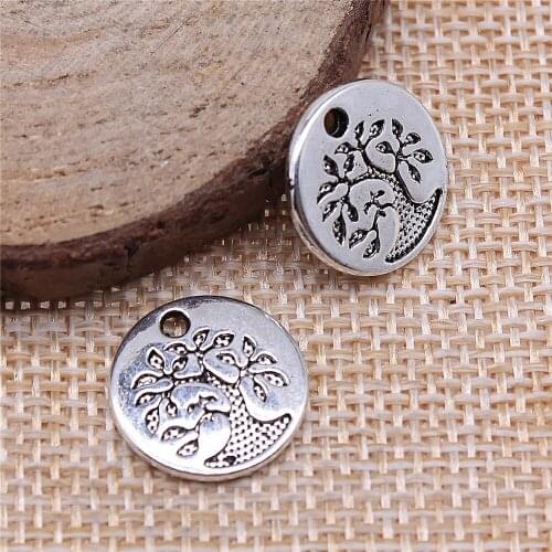 8pcs 15x15mm Charms Round Tree Tibetan Silver Color Pendant Round Tree Charms For Jewelry Making Jewelry Findings