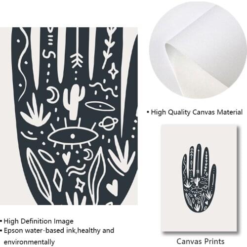 Abstract Geometric Shape Prints Sun Moon Hand Poster Boho Modern Mid Century Wall Art Picture Canvas Painting Living Room Decor