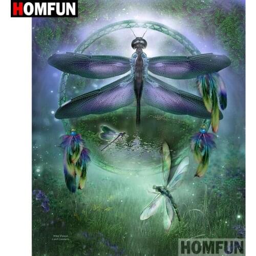 HOMFUN 5D DIY Diamond Painting Full Square/Round Drill "Dragonfly Dream" Embroidery Cross Stitch gift Home Decor Gift A08391