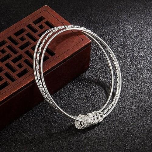 KOFSAC Luxury Fashion 925 Silver Triple Bangle Simple Round Circle Bracelet Bangles Women Wedding Engagement Jewelry Lady Gift
