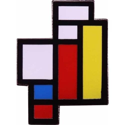 Mondrian art brooch geometric abstract painting badge authentic bricks pin simple modern shirt jackets decor