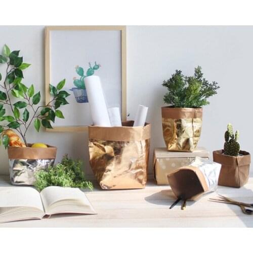 Paper Bag Plant Flowers Pots Vase Multifunction Home Storage Bag New Kraft Paper Bags Washable Kraft Reuse Cosmetics Organizer