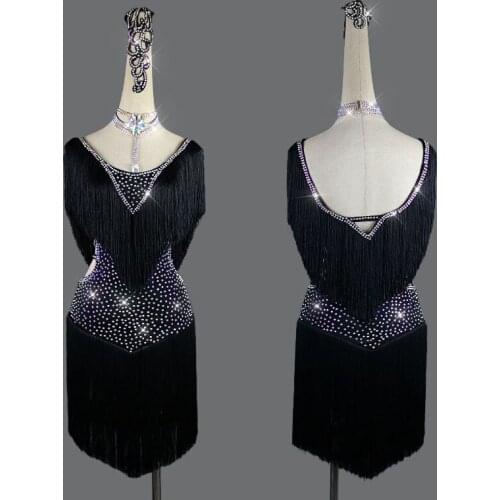 Custom Made Latin Dance Dresses Competition Dress Clothing Sexy Tassel Rhinestone Women Girls Latin Dance Performance Costume
