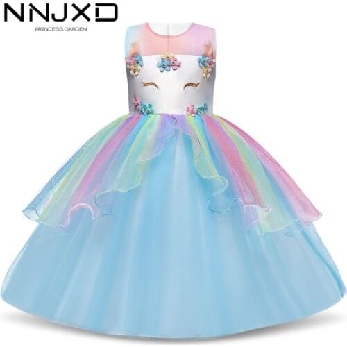 Kids Dresses For Girls Floral Unicorn Party Dress Cosplay Costume Children Princess Dress Flower Girl DressesFor Weddings