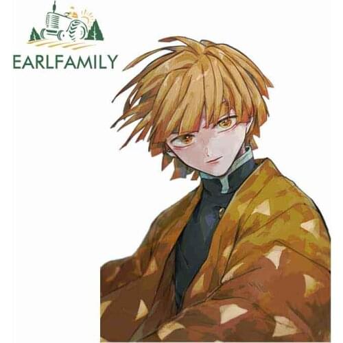 EARLFAMILY 13cm x 9.7cm Zenitsu Demon Slayer Graphics Car Sticker and Decals Laptop Motorcycle Car Door Window Decoration