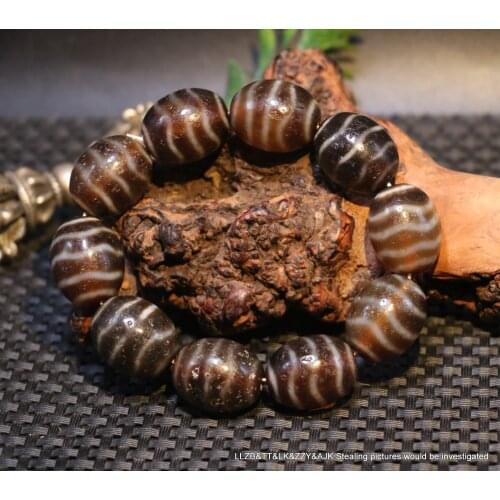 Energy Tibetan Old Agate Water Wave Be Rich Totem Daluo dZi Bead bracelet Amulet Timestown UPD210825A1
