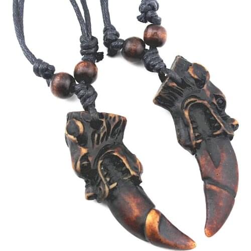 Hot Cool Boy Mens Faux Yak Bone carved Totem Dragon Tooth Pendants Necklaces Amulets Gifts MN278