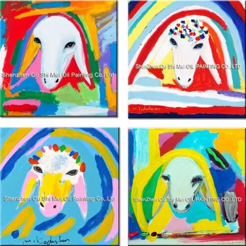 Imitation Paintings Menashe Kadishman Handmade Painting for Room Decor Hand painted Color Sheeps Head Animals Canvas Painting