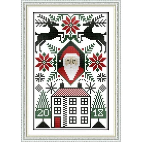 Joy Sunday Santa Claus Handmade Cross Stitch Kit 14CT DMC Cross Stitch Printed Canvas Needlework Set Christmas Home Decoration