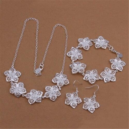 Charm Fashion Party wedding 925 sterling Silver Jewelry sets fine Flowers necklaces bracelets earrings for women Christmas Gifts