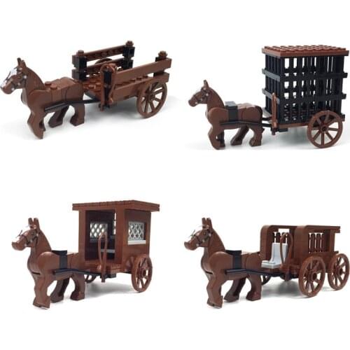 MOC medieval scenes to build building blocks, carriages, prison carriages, childrens assembling educational toys, gifts