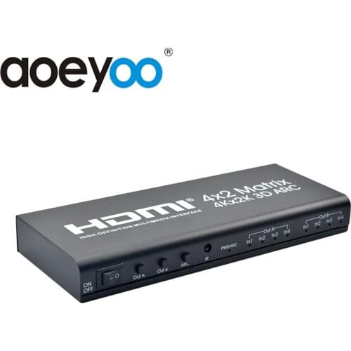 AOEYOO HDMI 4X2 Matrix Switch Switcher HDMI Splitter Support ARC 4Kx2K SPDIF coaxial stereo headphone audio output for PC