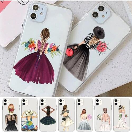 Fashion Woman In Dress Phone Case for IPhone 12 11 Pro Max X XR XS Max 6 7 8 7Plus Se 2020 Cover Women Flower Art Phone Shell
