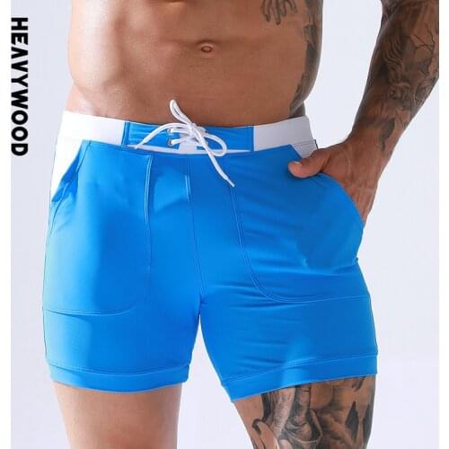 Heavywood Summer Mens Swimming Trunks Quick Drying Swim Shorts Nlyon Drawstring Pockets Lining Stretching Quarter Beach Pants