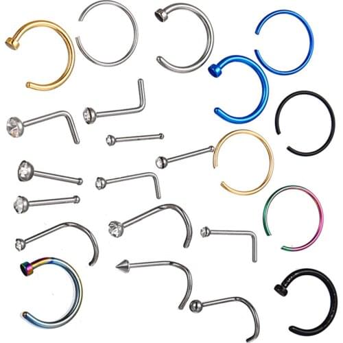 22 Pcs Hip Hop Nose Stud Rings Set for Men Punk Fake Piercing Kit Colors Lip Studs Septum Ring Hoop Women Rock Body Jewelry Gift
