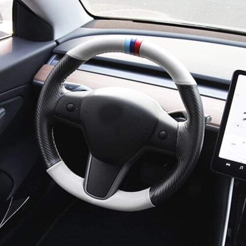 Modification Non-slip Steering Wheel Cover Modified Hand-Sewn Decoration For Tesla Model 3 Accessories