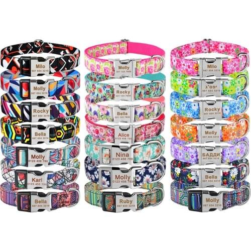 Nylon Custom Name Pet Free Nameplate Dog Collar Printed ID Tag Personalized Pitbull Small Large Medium Engraved Name Dog Collars