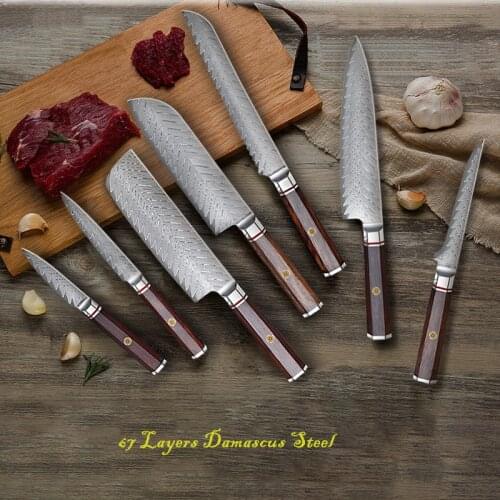 New 67 Layers Damascus Steel Kitchen Knives Of All Kinds Of Sharp Santoku Bread Utility Paring Boning Nakiri Chif Japanese Knife