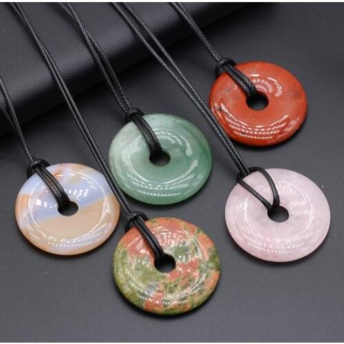 Fine Big Hole Beads Necklace Natural Stone Round Shape Pendant Necklace for Women Making DIY Jewerly Party Gift 40x40mm