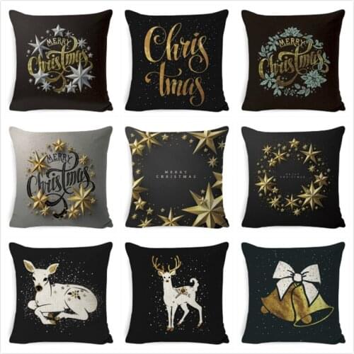 Christmas Cushion Cover Golden Black White Decorative Pillow Case kussensloop Home Decorative Throw Pillowcase 45*45cm