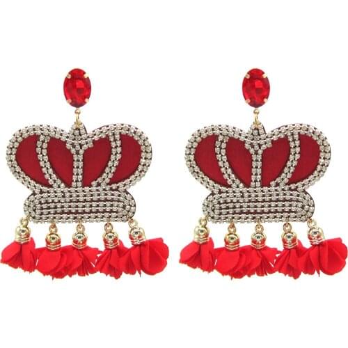 Aretes Fashion New Jewelry Crown Drop Earrings Tassel Flower Dangle Earrings for Women Ethnic Rhinestone Exaggerated Big Earring