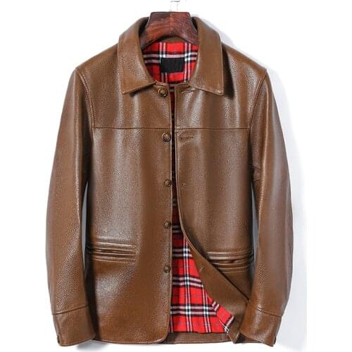 YR!Free shipping.Classic vintage Japan style genuine leather coat.quality men casual brown cowhide jacket.wholesales