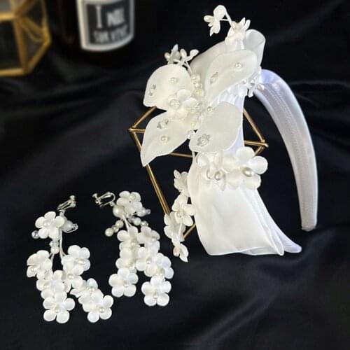 New brides Satin Flower hairband earrings sets bride accessories headbands for women designer