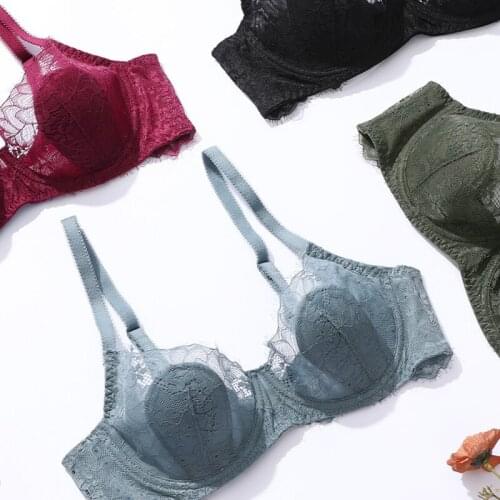 Transparent Lace Bra Tops For Women Sexy Lingerie Underwire Push Up Brassiere Plus Size Ladies Underwear White Red Green Black