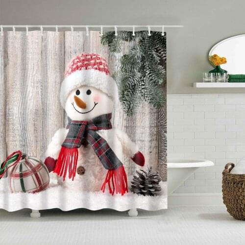 Winter Christmas Shower Curtain Set with 12 Hooks Cute Snowman Bath Accessories Waterproof Fabric Bathroom Xmas Holiday Decor