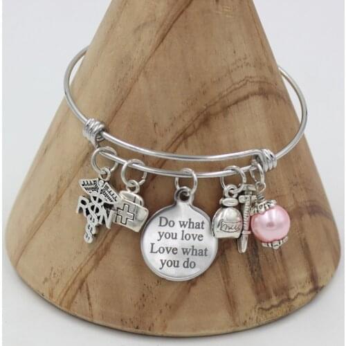 10PCS Stainless Steel Bracelet Wire Adjustable Expandble Bangle Medical RN Charm Bracelets Nurse Gift Bangle for Women Jewelry