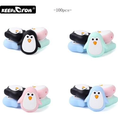 Keep&Grow 100pcs Silicone Beads Mini Penguin Bead Baby Teether BPA Free DIY Silicone Teething Necklace Nursing Toys Accessories