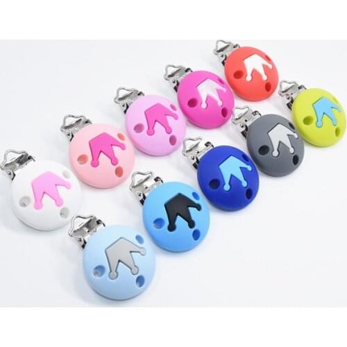 Teeny Teeth 20 PCS Colorful Round Crown Pacifier Clip Silicone Baby Teething DIY Beads Clip Accessories Clip Food Grade Silicone