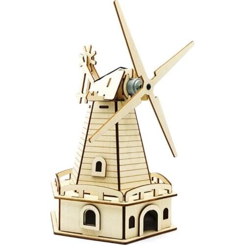 2020 New 3D Assembled Wooden Puzzle Solar Energy Powered Windmill Model Kit for Kid Adult