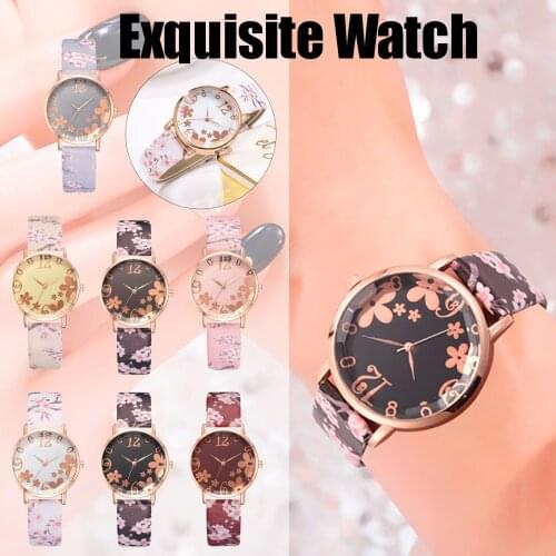 2021 European And American New Fashion Trend Flowers Printing Business Ladies Quartz Watches Birthday Gift часы женские наручные
