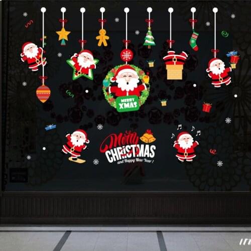 2021 Cartoon Christmas snowflake Santa Claus gift wall stickers decals children living room Decoration Christmas tree deer