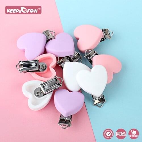 Keep&Grow 3Pcs Heart Silicone Pacifier Clips DIY Nipple Holder Pacifier Chain Accessories Food Grade Silicone Teething Beads
